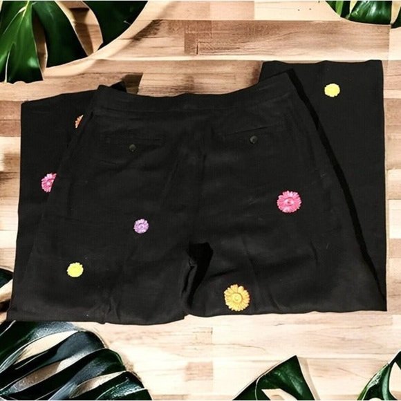 DEANE & WHITE Womens‎ Black Floral Embroidered Crop Style Dress Pants Size 12. - Picture 6 of 9